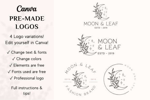PreMade Logo Moon Leaf Boho