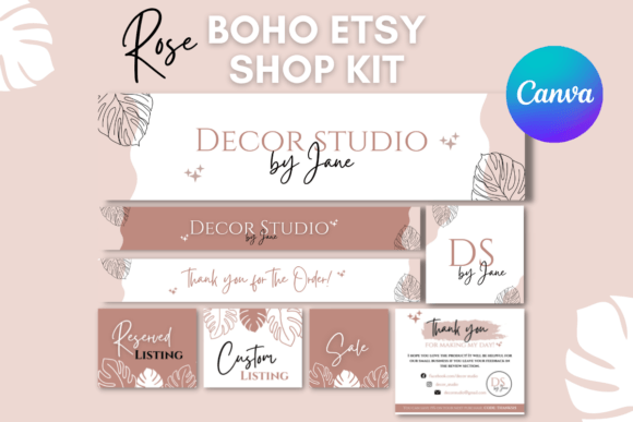 Rose Boho Etsy Shop Templates MRR+PLR Resell rights