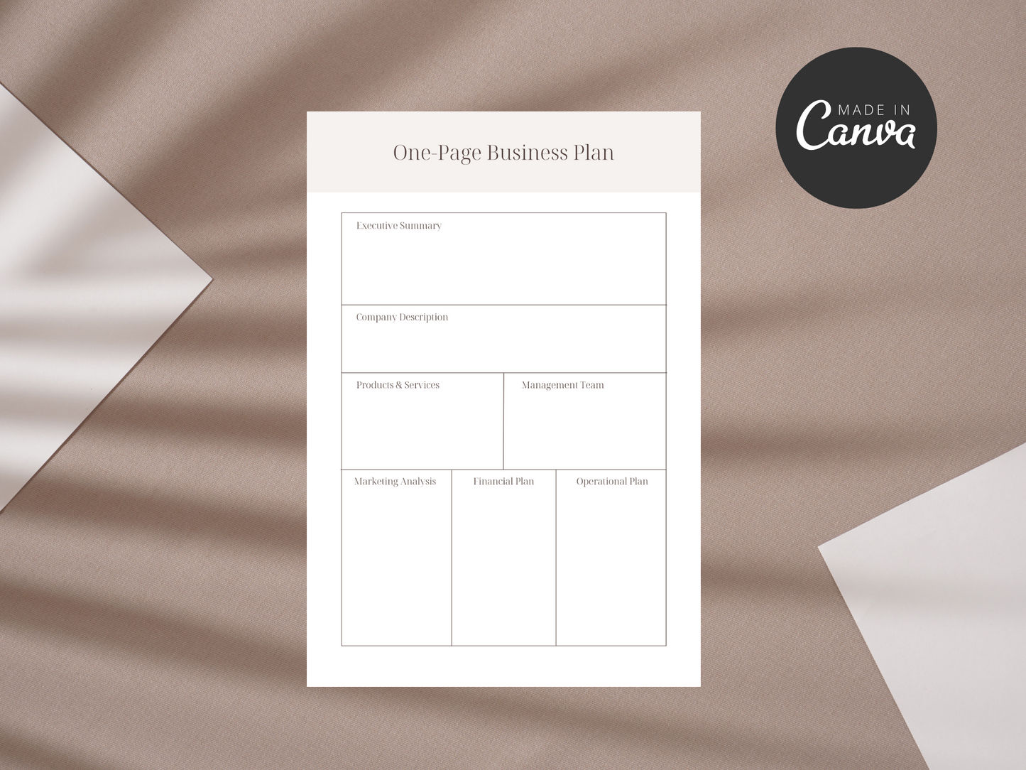 One Page Business Plan Canva Template