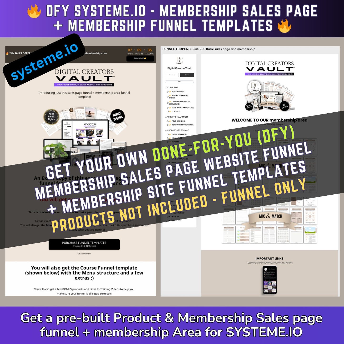 DFY website sales page funnel + Membership Course SystemeIO - website funnel template PLR