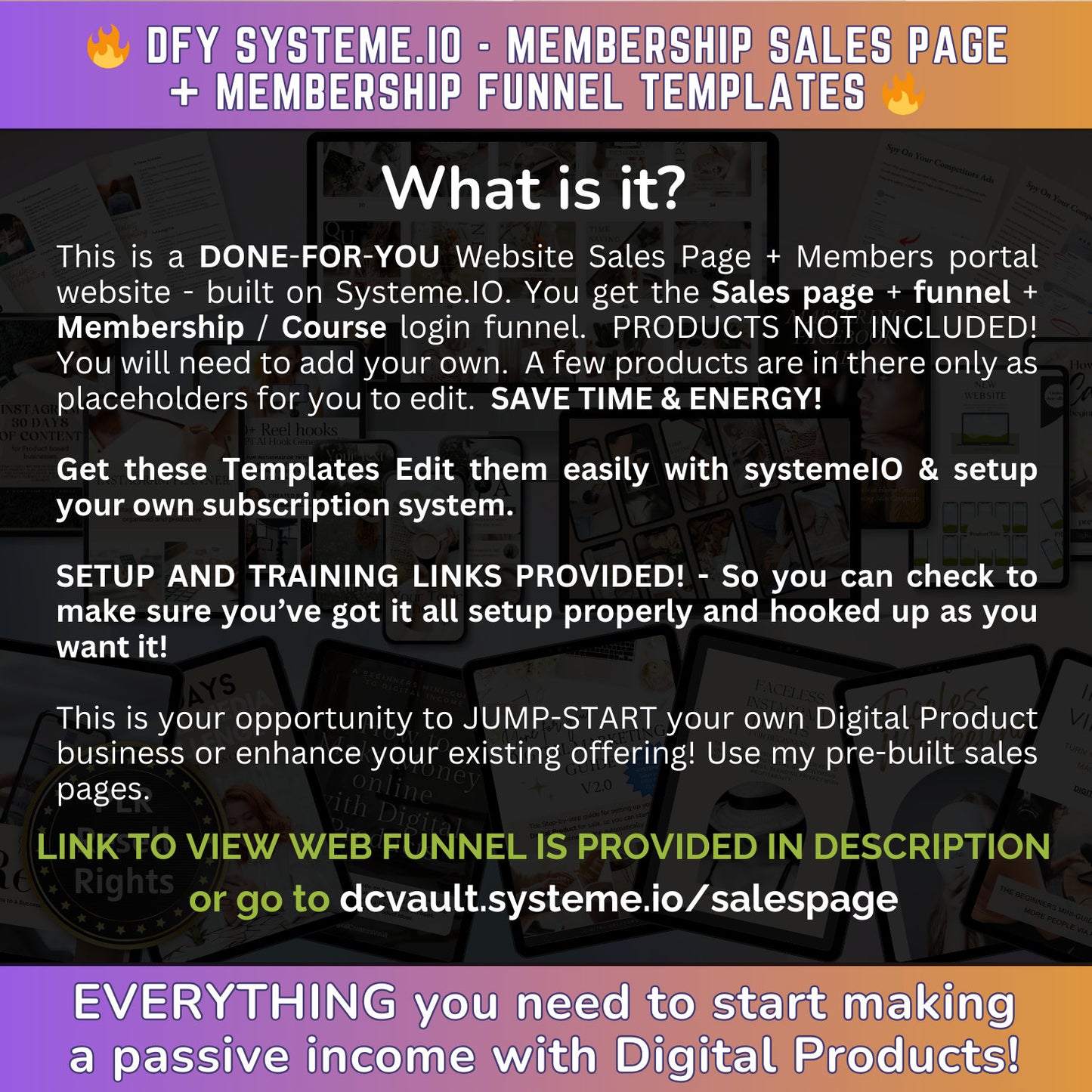 DFY website sales page funnel + Membership Course SystemeIO - website funnel template PLR