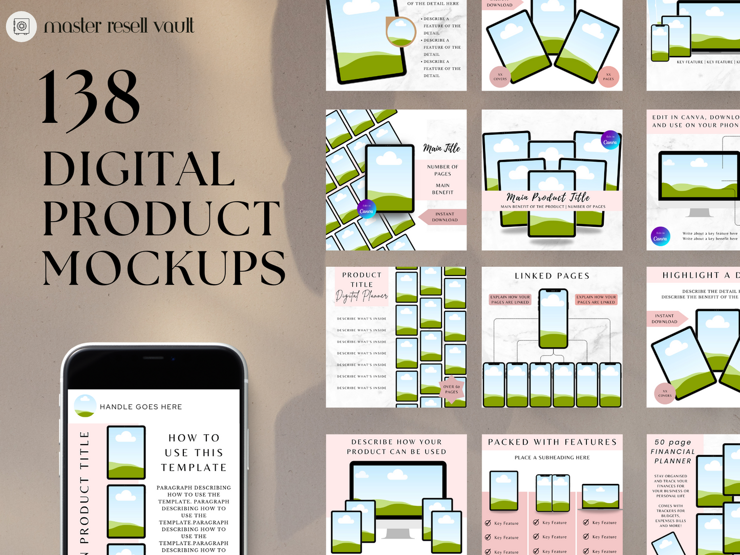 138 Digital Product Mockups MRR+PLR Resell rights