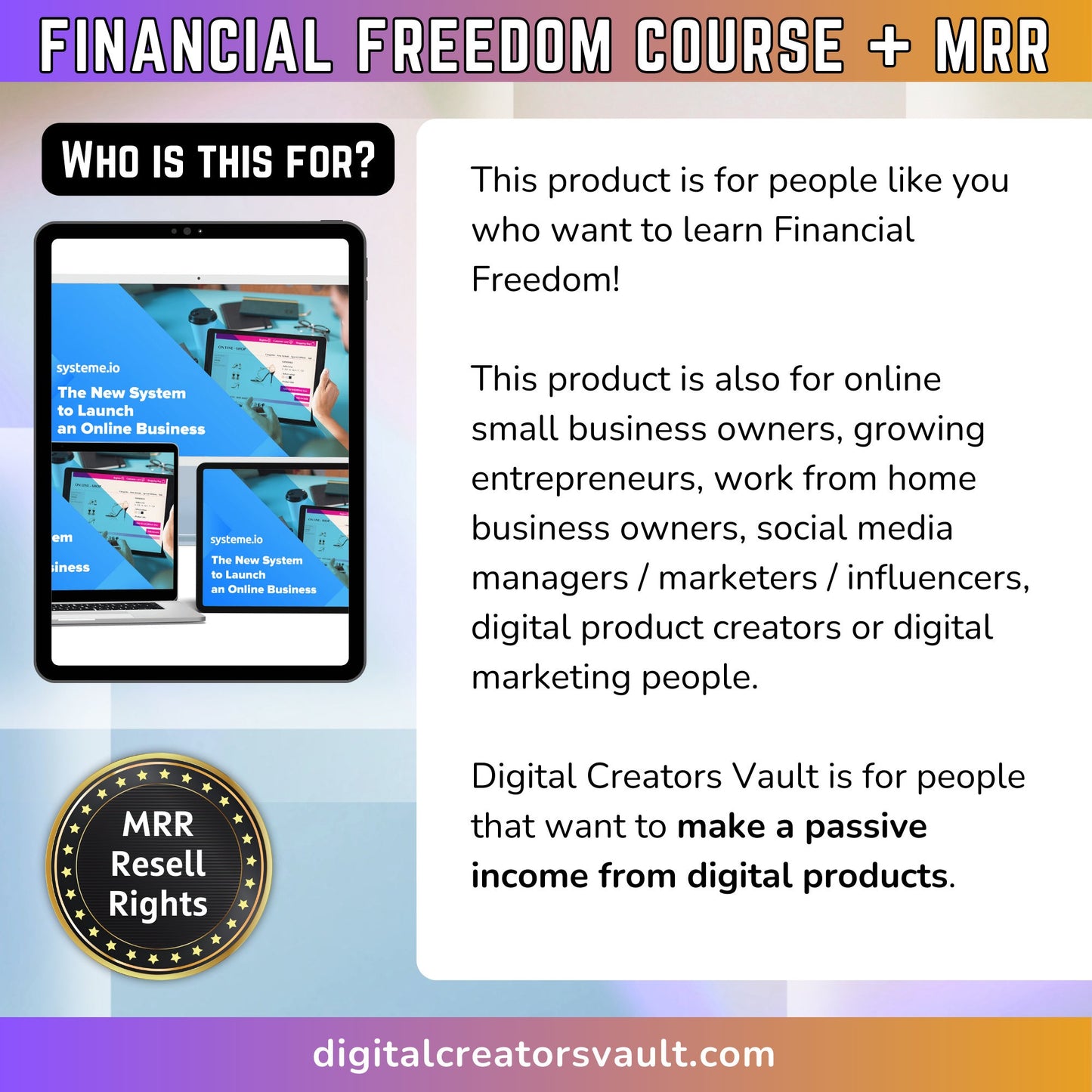 Financial Freedom Course MRR - Launching an Online Business - Systeme IO - Master Resell Rights - MRR - MRR Products Vault