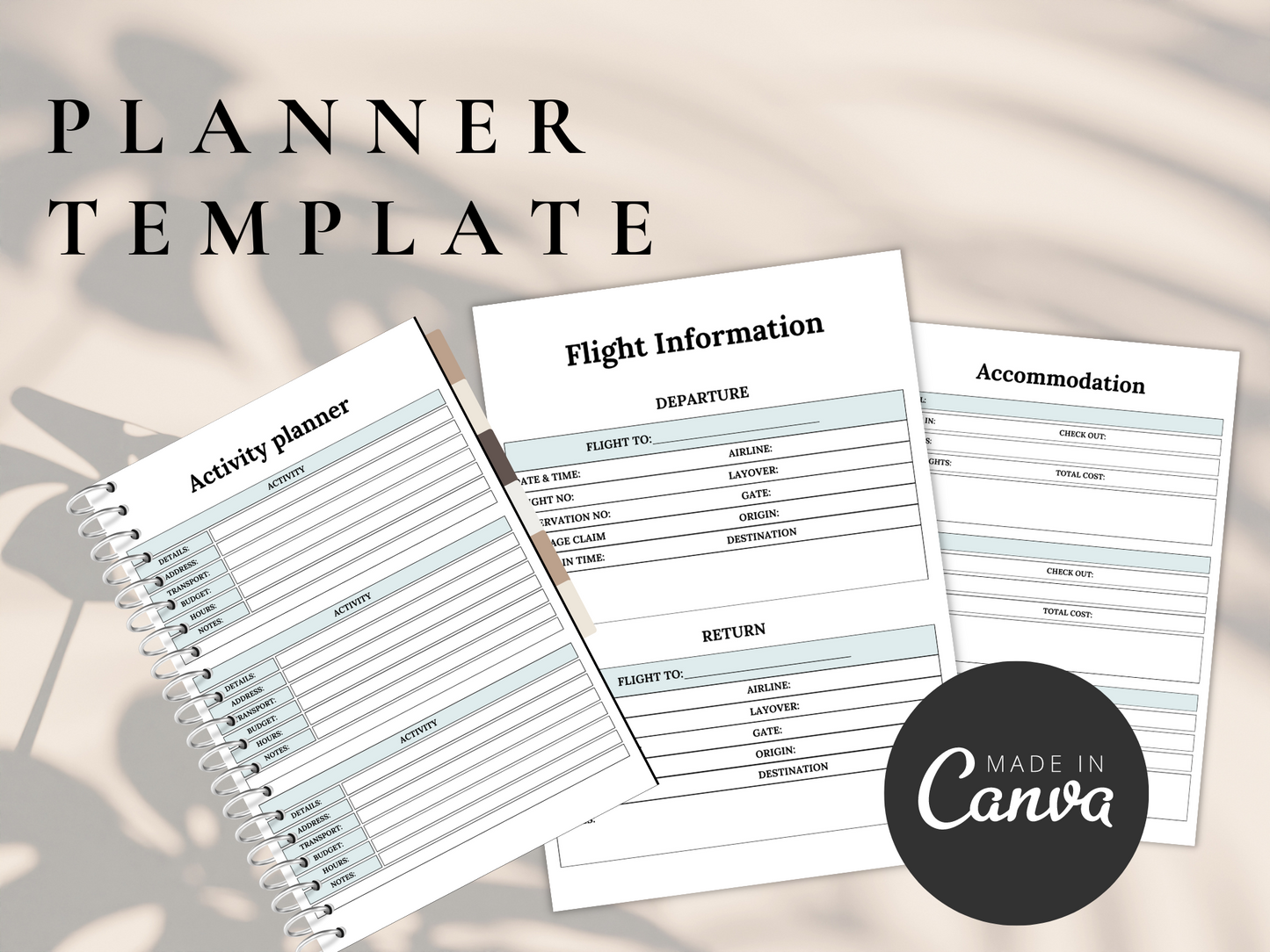 Editable Travel Planner Canva Template