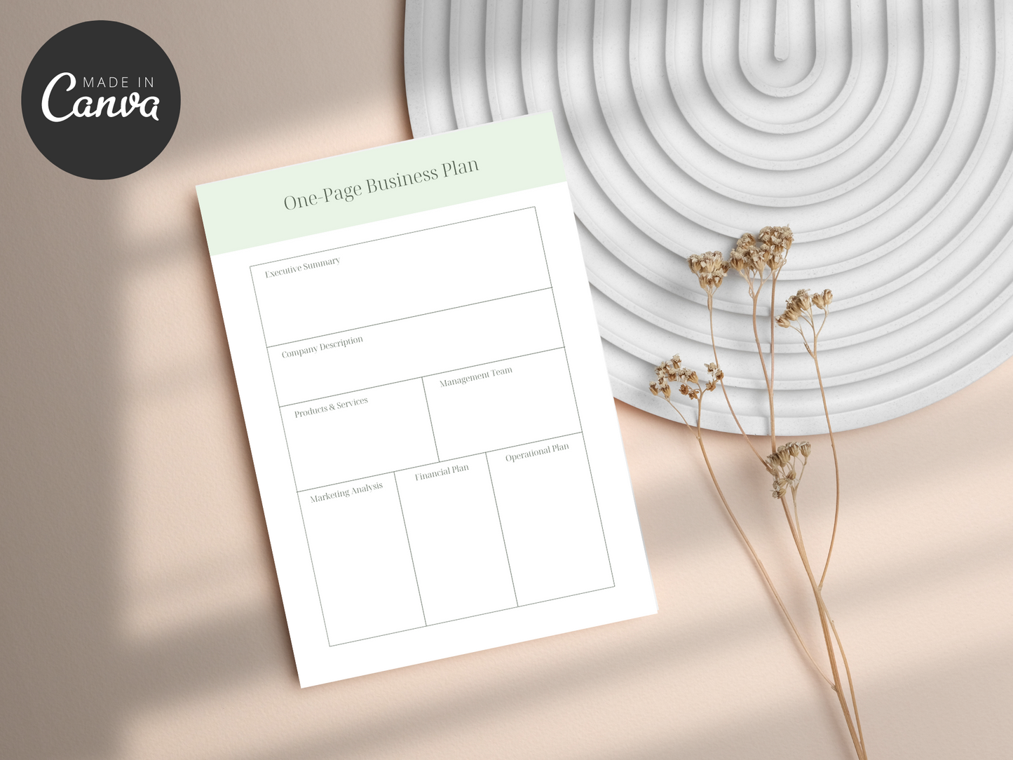 One Page Business Plan Canva Template
