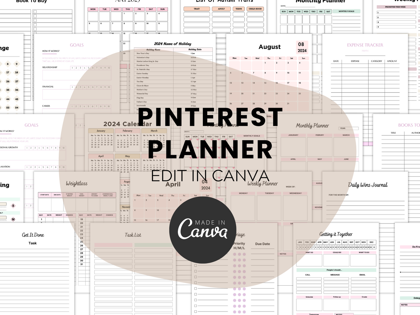 Editable 2024 Pinterest Planner Canva