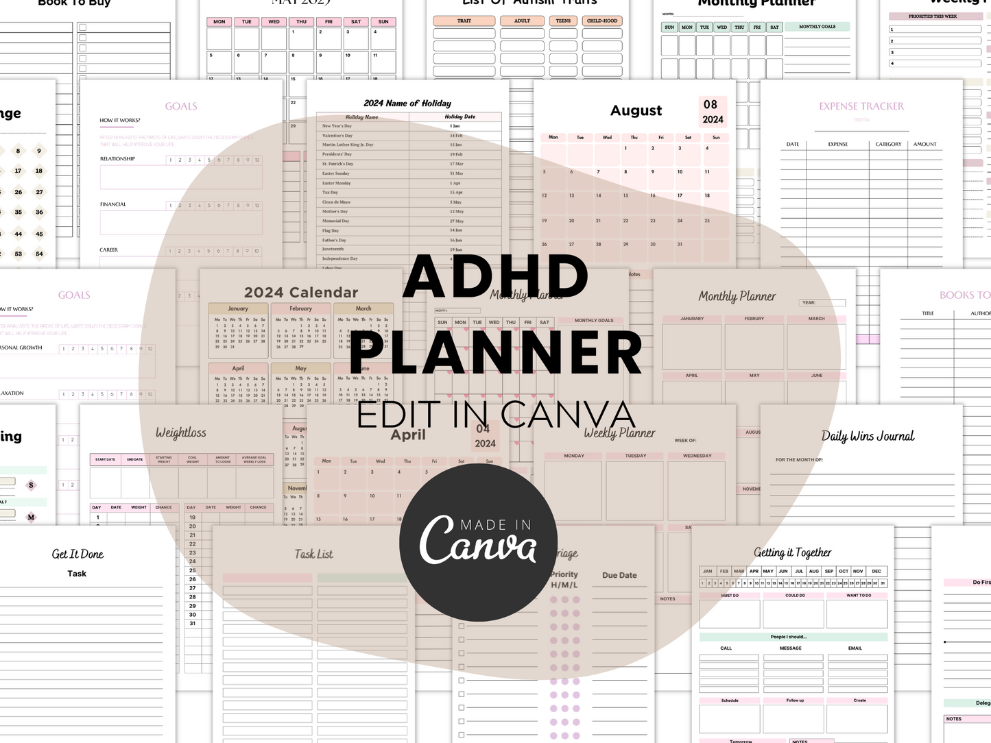 Editable Mega ADHD Planner Canva