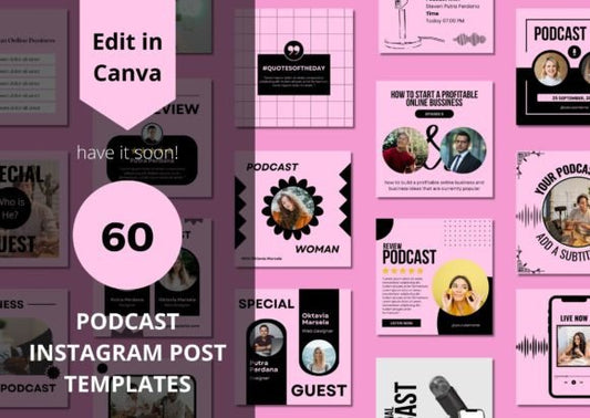 60 Podcast Social Media Canva Templates