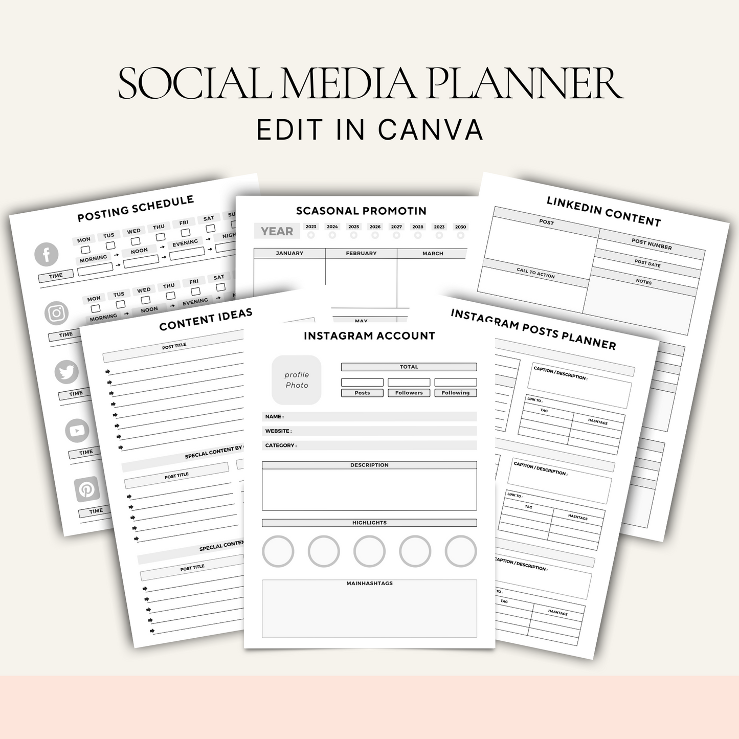 Editable Social Media Planner