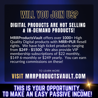 FREE - Become an affiliate for MRRProductsVault & make a passive income!