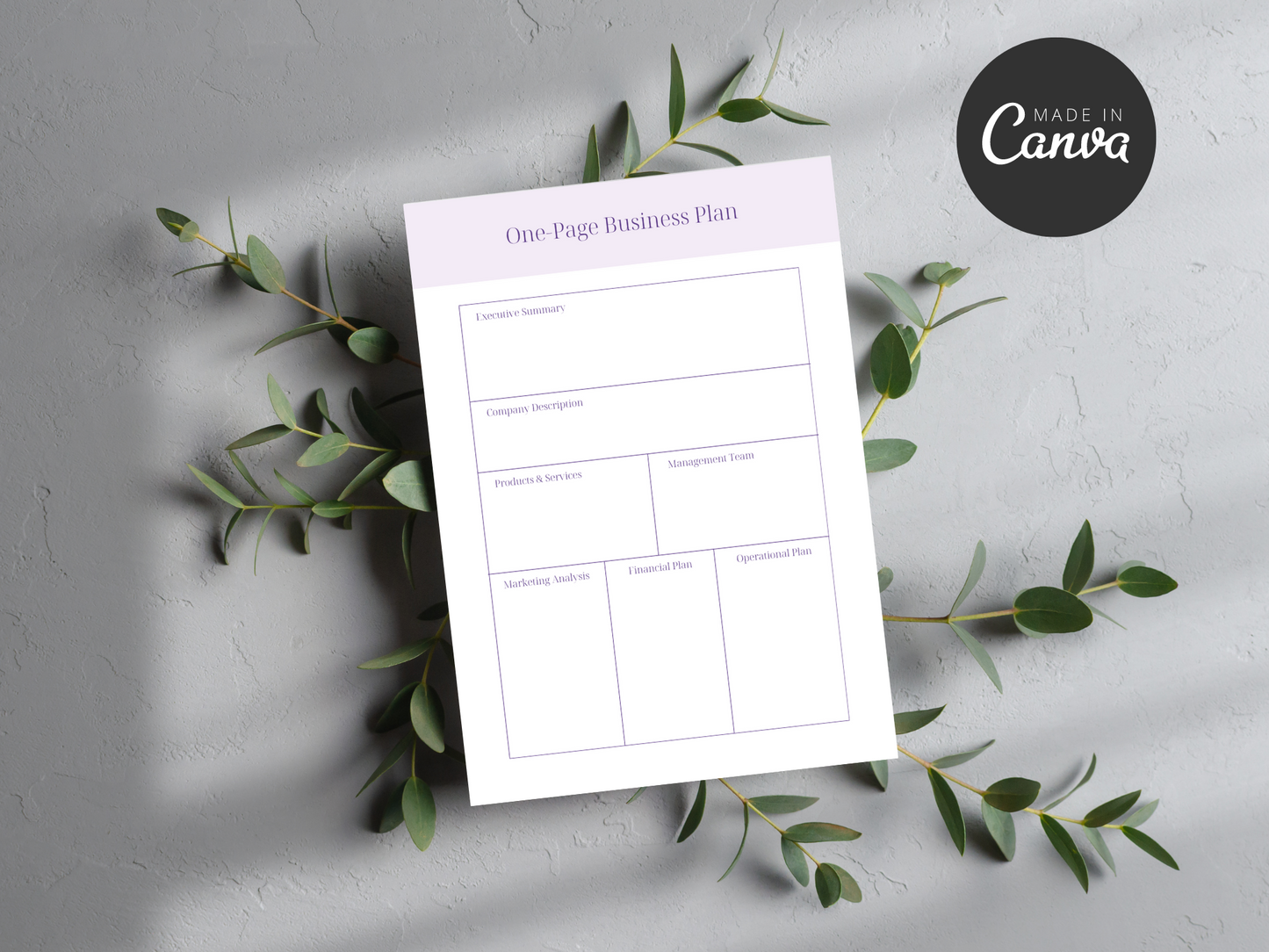One Page Business Plan Canva Template