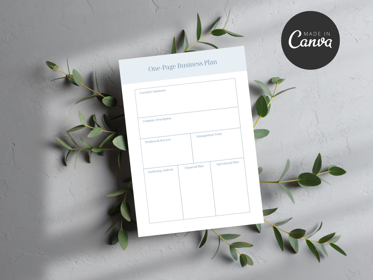 One Page Business Plan Canva Template