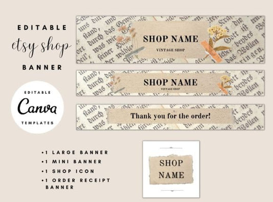 Antique Etsy Shop Banner Templates MRR+PLR Resell rights