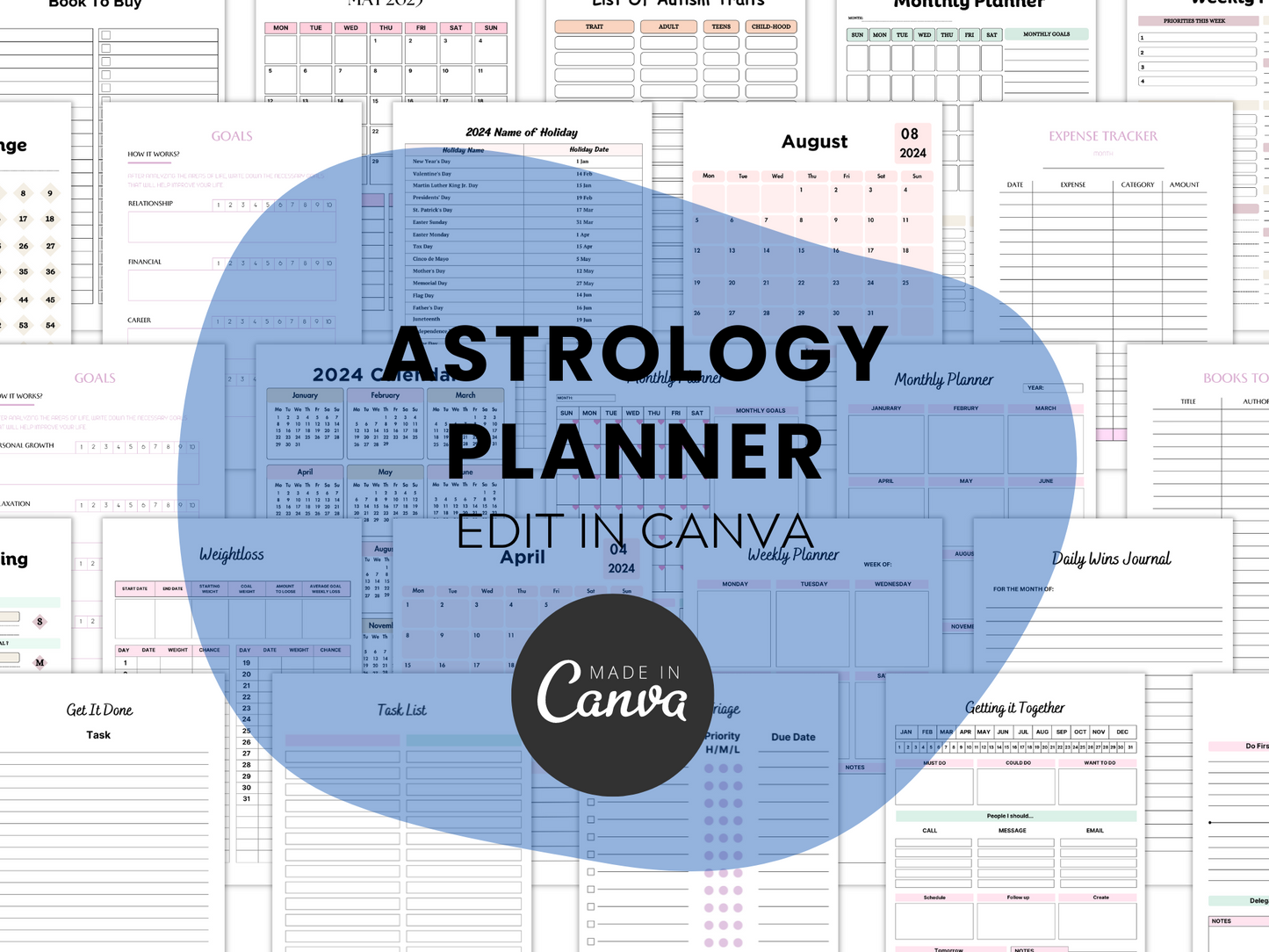 2024 Moon & Astrology Planner Canva MRR+PLR Resell rights