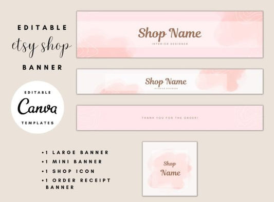 Elegant Soft Pink Etsy Shop Banner MRR+PLR Resell rights