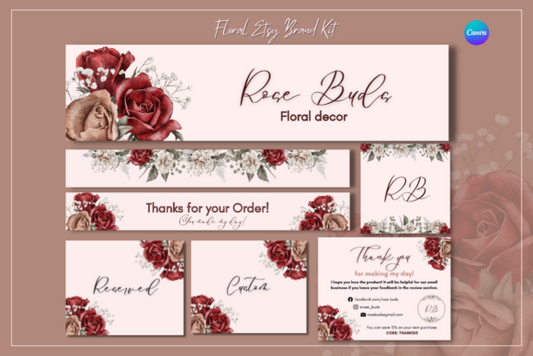 Floral Etsy Shop Brand Kit Templates MRR+PLR Resell rights