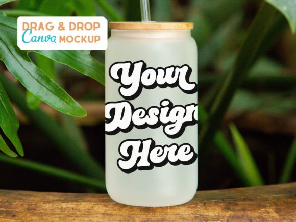 Frosted Can Glass Jungle Canva Mockup