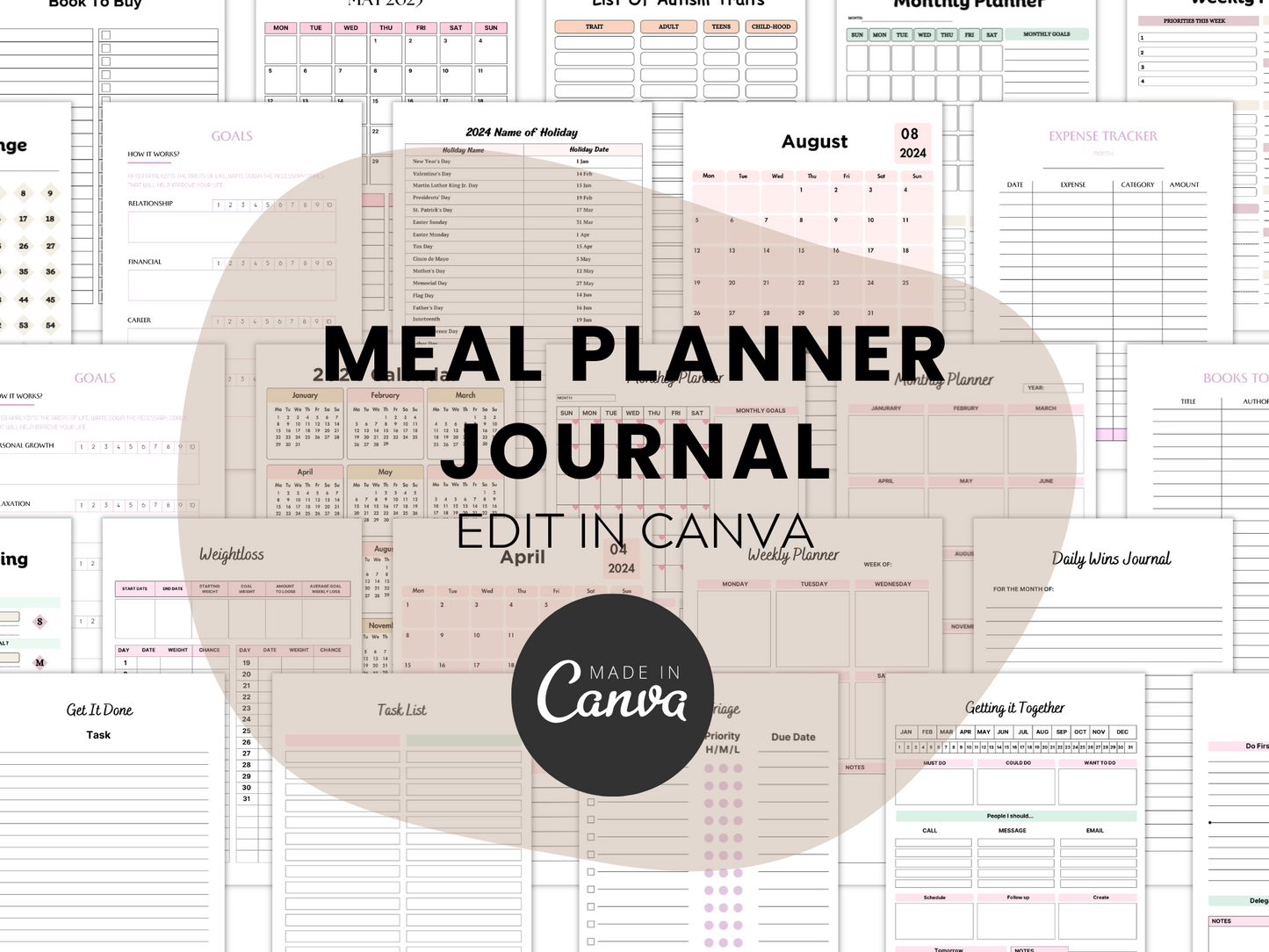 Editable Meal Planner Canva Template MRR+PLR Resell rights