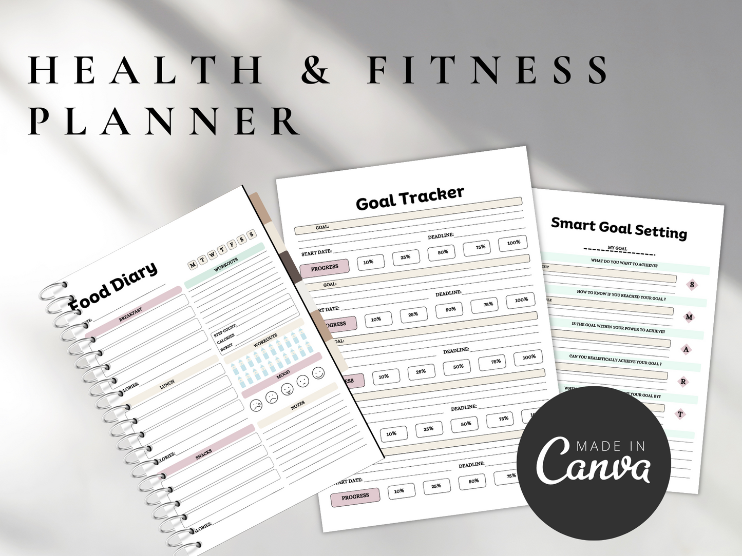 Health & Fitness Planner Canva Templates MRR+PLR Resell rights