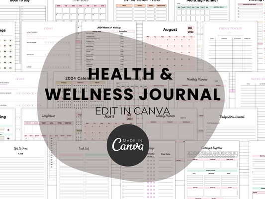 Wellness Health Planner Canva Templates MRR+PLR Resell rights