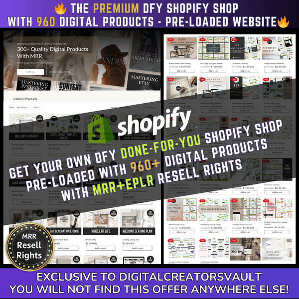 Premium V2 Shopify Shop preloaded with 960+ MRR+PLR Digital Products + Ultimate Branding Course