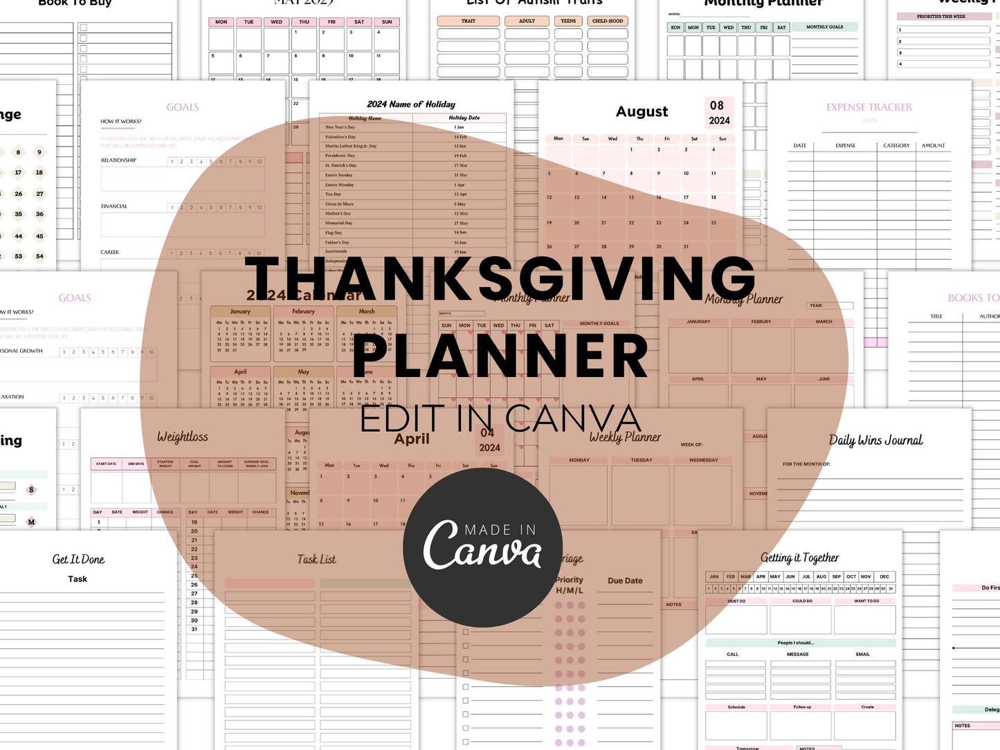 Thanksgiving Planner Canva Templates MRR+PLR Resell rights