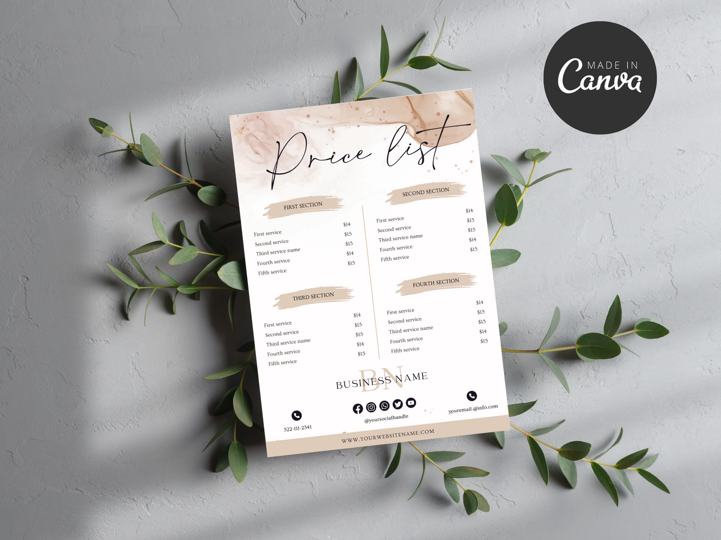 Editable Price List Template Canva