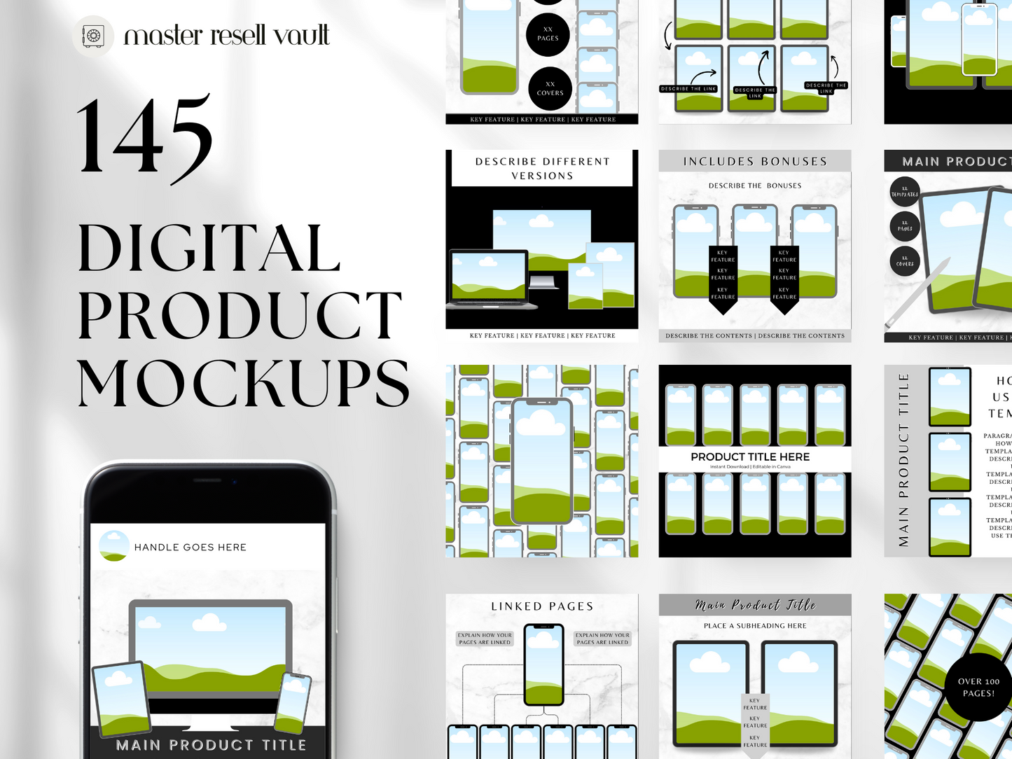 Bestseller - 145 Digital Product Mockups - Create your own beautiful aesthetic product mockups!