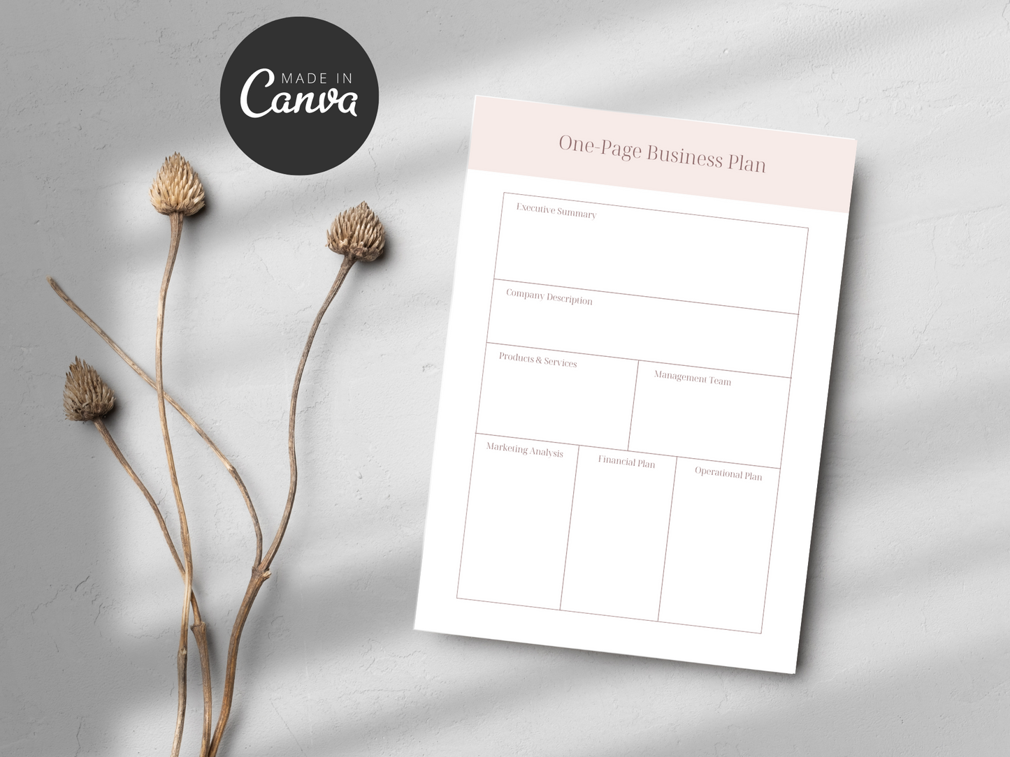 One Page Business Plan Canva Template