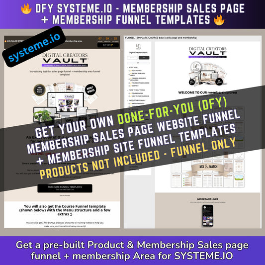 DFY website sales page funnel + Membership Course SystemeIO - website funnel template PLR