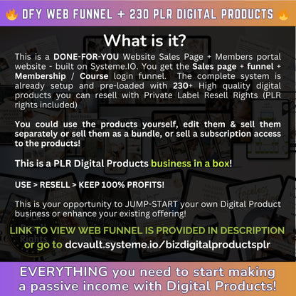 DFY 230 Digital Products website sales page funnel + Membership with PLR Private Label Resell Rights - systemeIO template