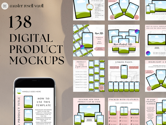 138 Digital Product Mockups MRR+PLR Resell rights