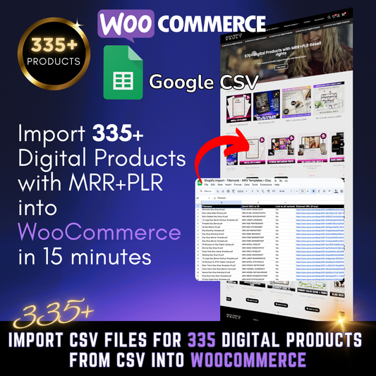 335+ WooCommerce MRR Digital Products Import Google Sheet CSV with Master resell rights MRR + PLR for Products