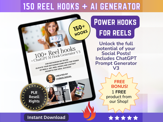 150+ Reel Hooks for Instagram + TikTok | TikTok or Instagram Reels | Social Reels | TikTok Hooks | Reel Hooks + Resell License - MRR Products Vault