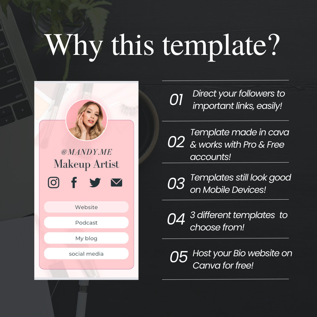 Link in Bio (Pink) Template PLR | Link In Bio Canva Template | Instagram landing page | Tik tok template | Canva Link in bio| Landing Page - MRR Products Vault