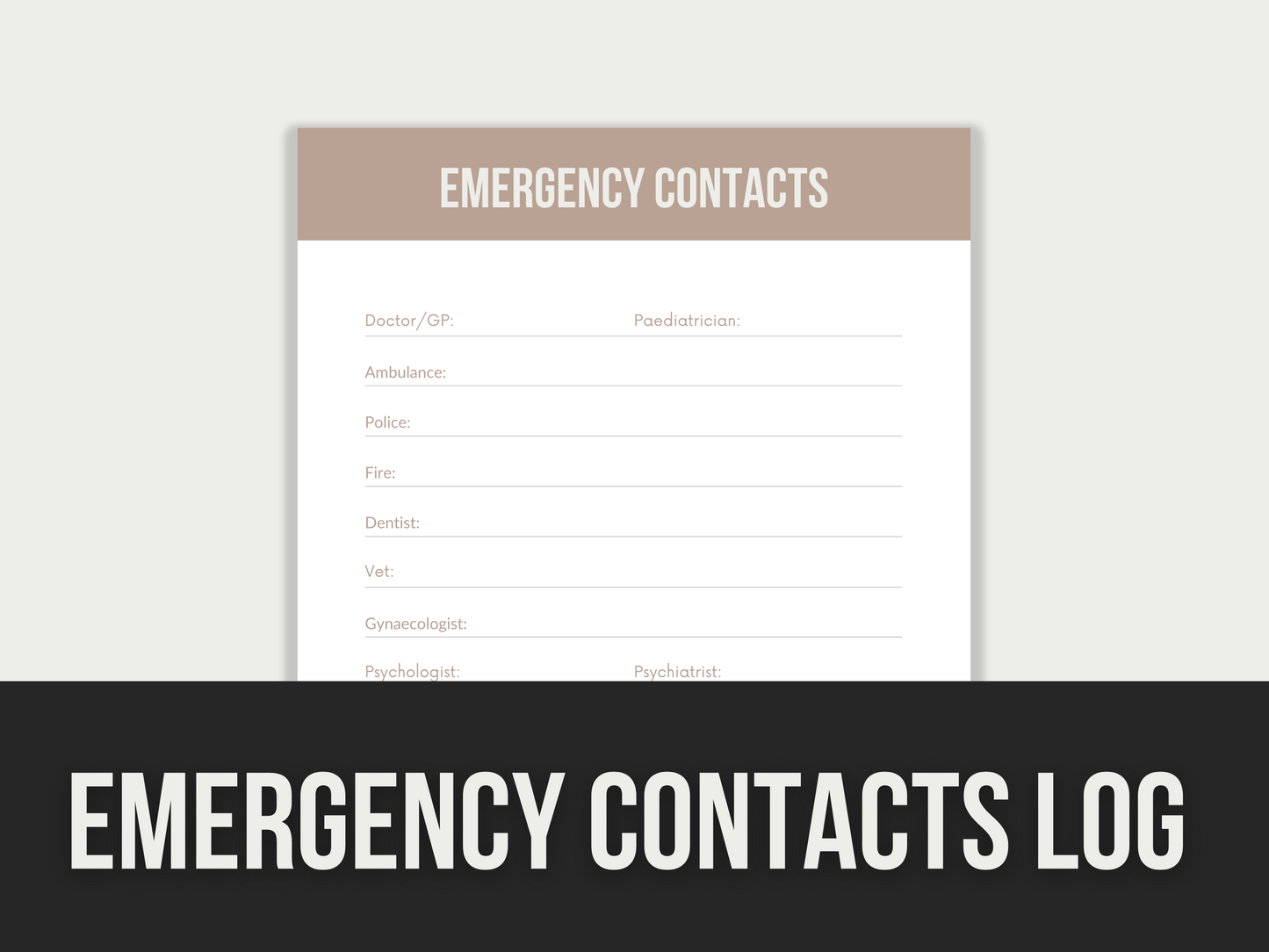 emergency contacts log - MRR Products Vault