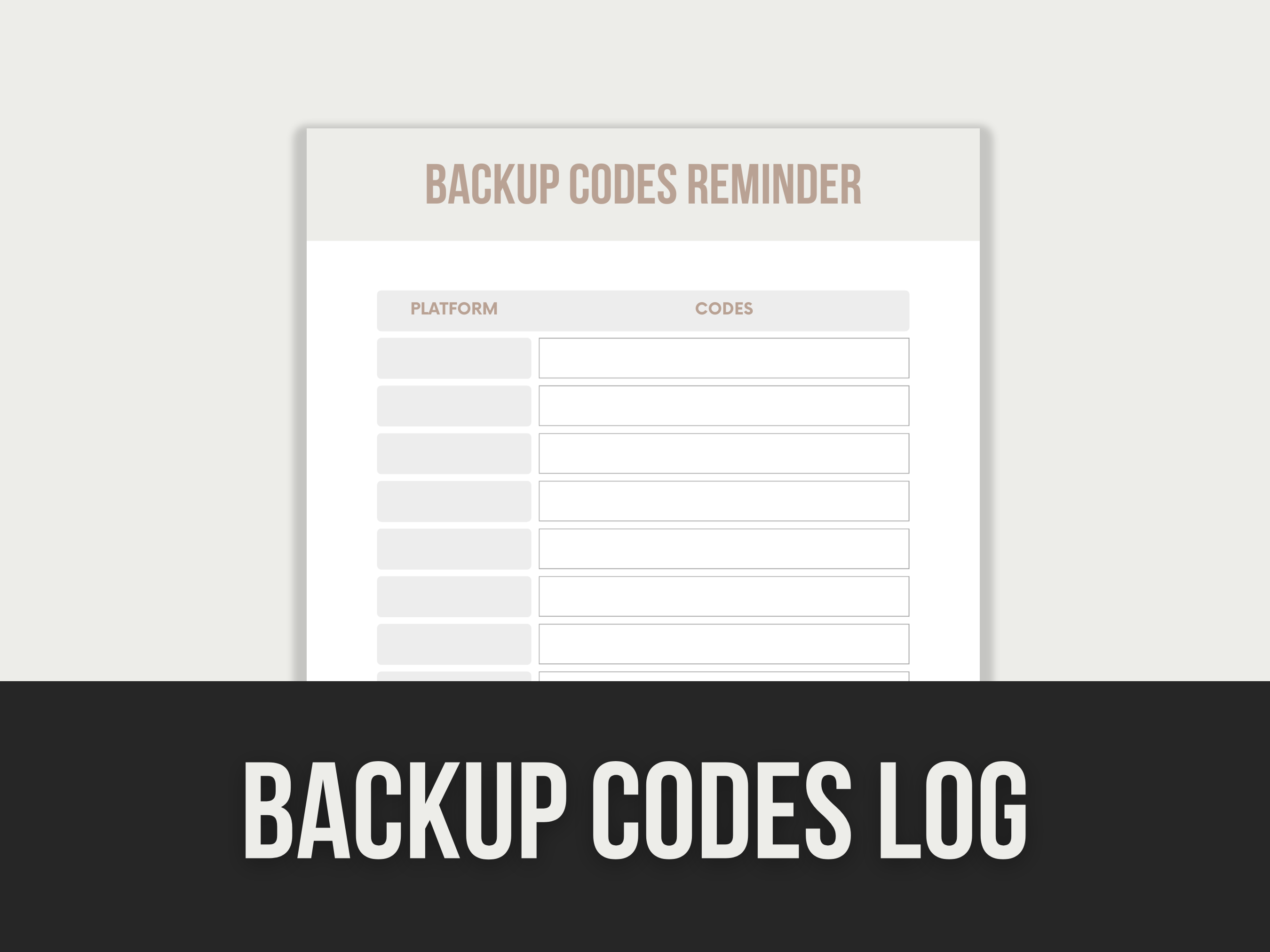 Code Log Form backup codes log – MRR Products Vault (Shop)