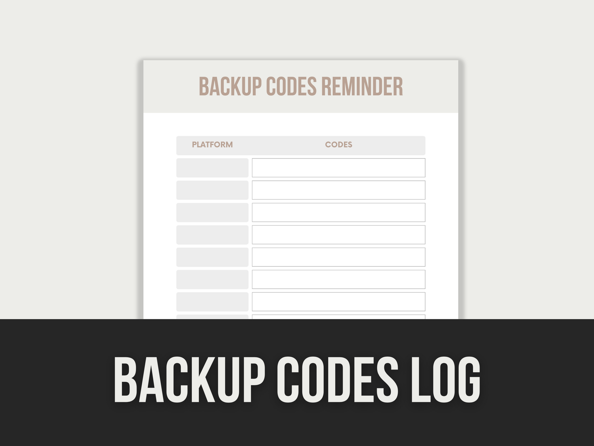 backup codes log - MRR Products Vault