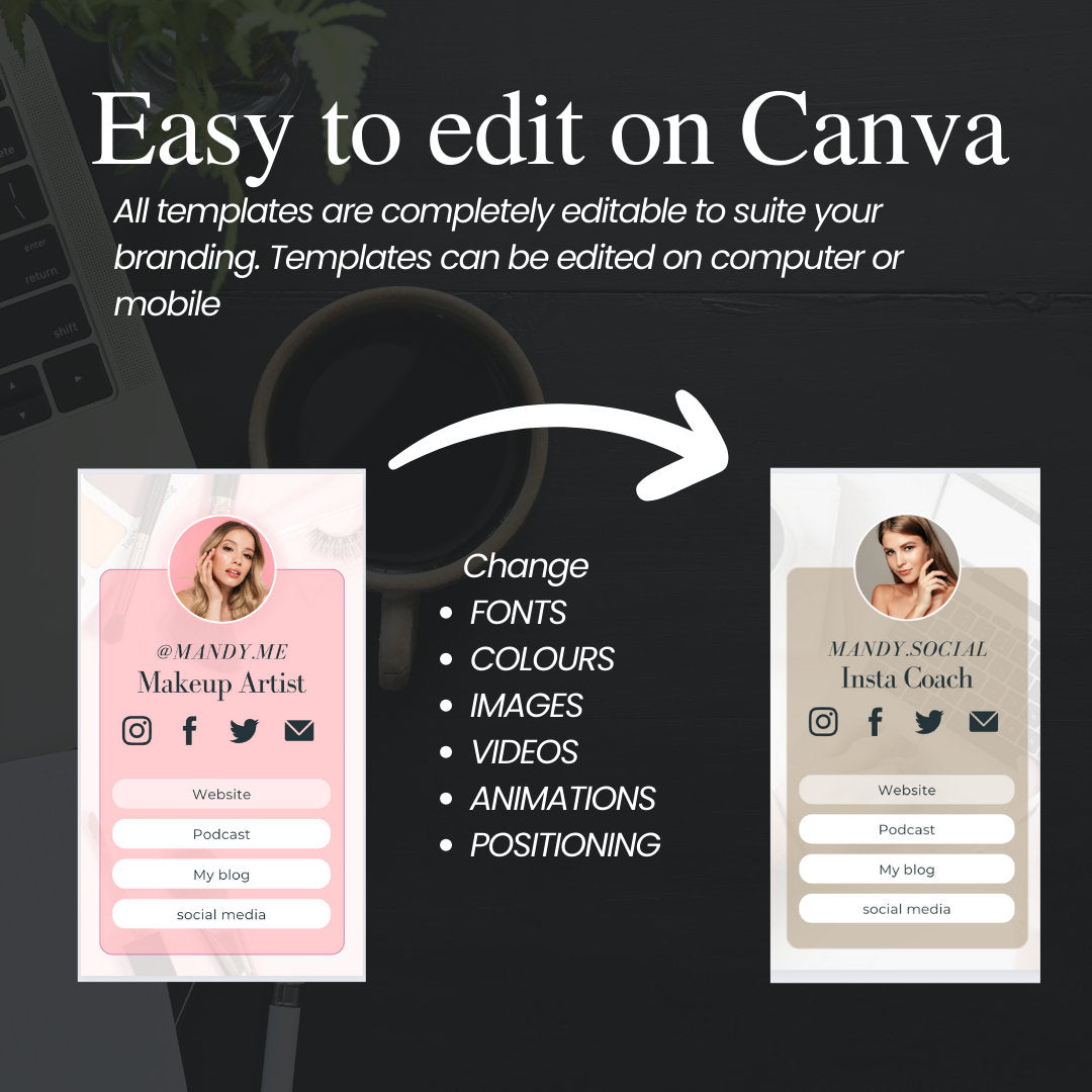 Link in Bio (Pink) Template PLR | Link In Bio Canva Template | Instagram landing page | Tik tok template | Canva Link in bio| Landing Page - MRR Products Vault