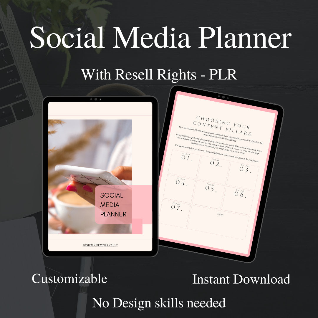 PLR Social Media Planner (Pink) ~ Instagram | Social Media Content Planner - MRR Products Vault