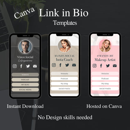 PLR Link in Bio (Luxury) Template | Link In Bio Canva | Instagram landing page | Tik tok template | Canva Link in bio| Landing Page - MRR Products Vault