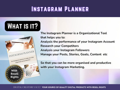 PLR - Instagram Planner |  Social Media Planner |  Blog Planner | Small Business | Social Media Content Calendar | Content Planner - MRR Products Vault