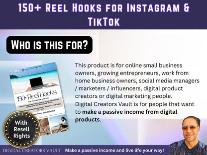 150+ Reel Hooks for Instagram + TikTok | TikTok or Instagram Reels | Social Reels | TikTok Hooks | Reel Hooks + Resell License - MRR Products Vault