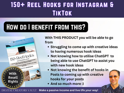 150+ Reel Hooks for Instagram + TikTok | TikTok or Instagram Reels | Social Reels | TikTok Hooks | Reel Hooks + Resell License - MRR Products Vault