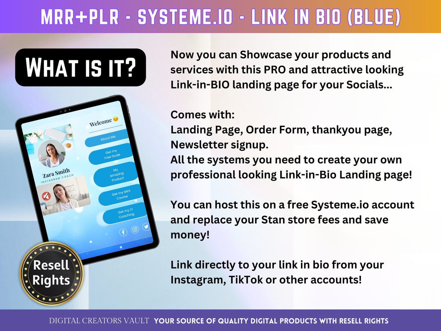 SystemeIO Link in Bio landing page website sales template - PLR Resell rights - Instagram bio  | Tiktok bio | StanStore bio replacement - MRR Products Vault