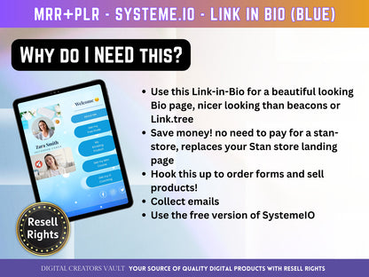 SystemeIO Link in Bio landing page website sales template - PLR Resell rights - Instagram bio  | Tiktok bio | StanStore bio replacement - MRR Products Vault