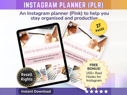 Instagram Planner Pink - PLR |  Social Media Content Calendar | Instagram Planner Printable | Small Business Planner | Social Media Plan | - MRR Products Vault