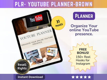 YouTube Planner-PLR |Social Media Content Calendar | Youtube Monthly Tracker | Yearly Content Planning | Youtube Planner | Business Planner - MRR Products Vault