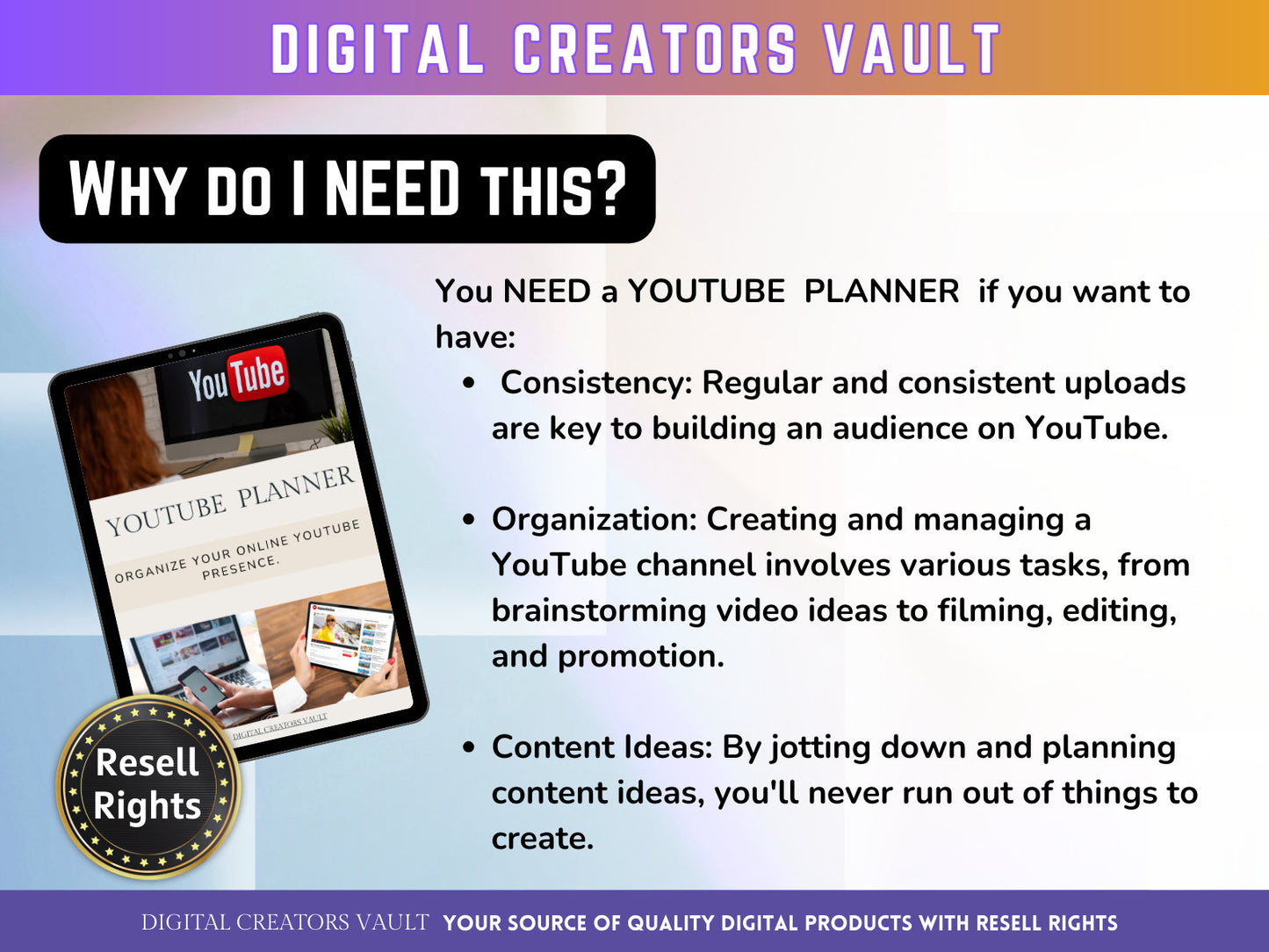 YouTube Planner-PLR |Social Media Content Calendar | Youtube Monthly Tracker | Yearly Content Planning | Youtube Planner | Business Planner - MRR Products Vault