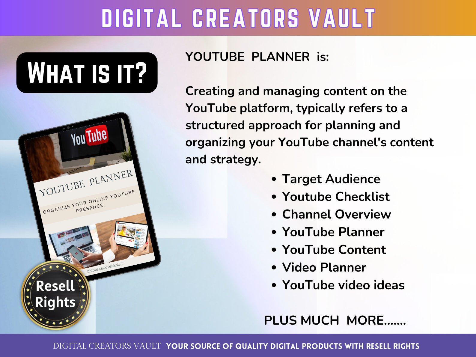 YouTube Planner-PLR |Social Media Content Calendar | Youtube Monthly Tracker | Yearly Content Planning | Youtube Planner | Business Planner - MRR Products Vault